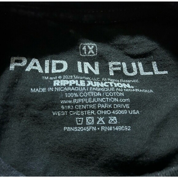 Paid in Full Movie Graphic T-Shirt Men’s 1X Black Acid Wash – Ripple Junction - Picture 3 of 3